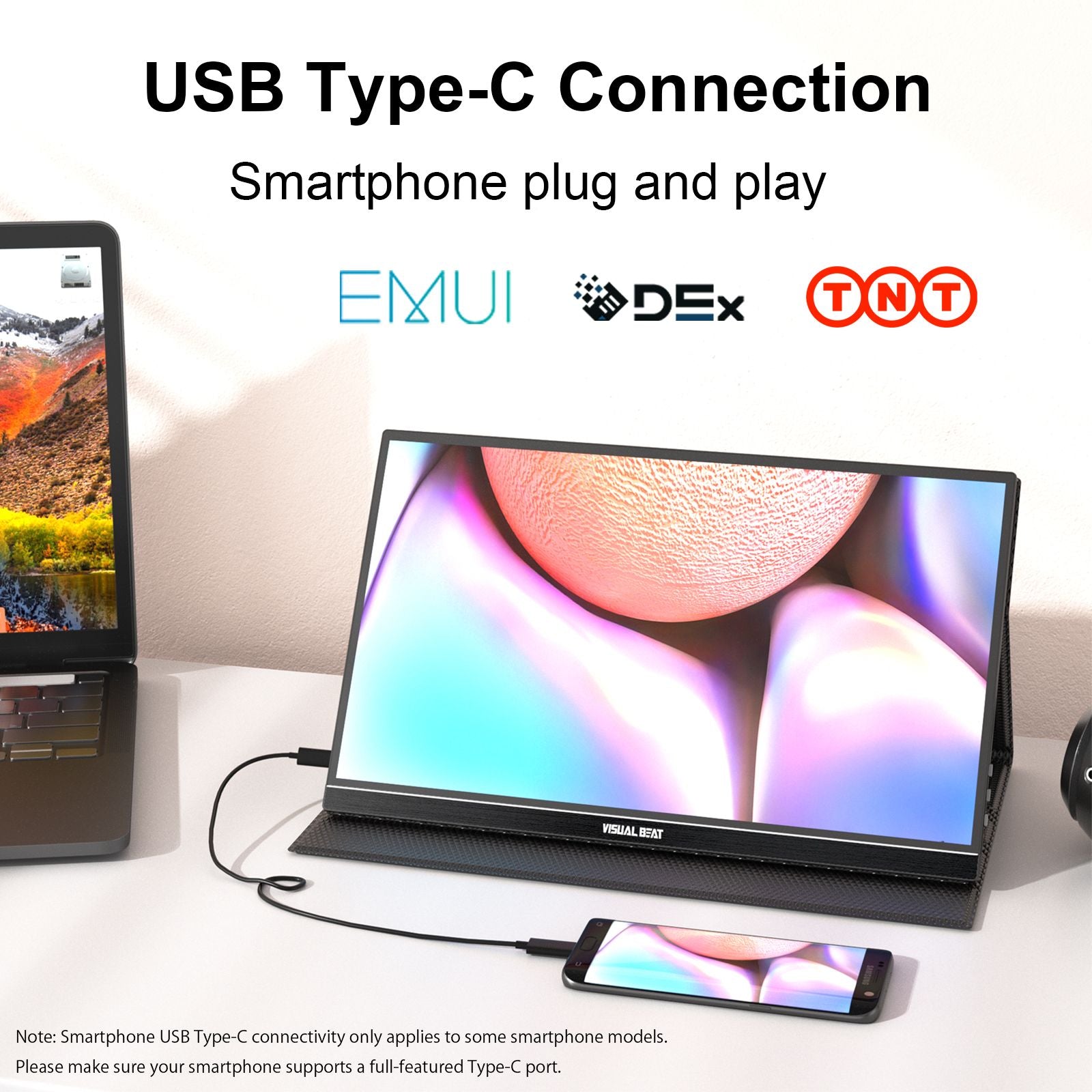 VISUALBEAT Monitor Portátil con Pantalla Táctil de 15.6'', FHD 1080P IPS HDR, con USB-C y HDMI, para Laptop, PC, Mac, Consola, Oficina y Viajes