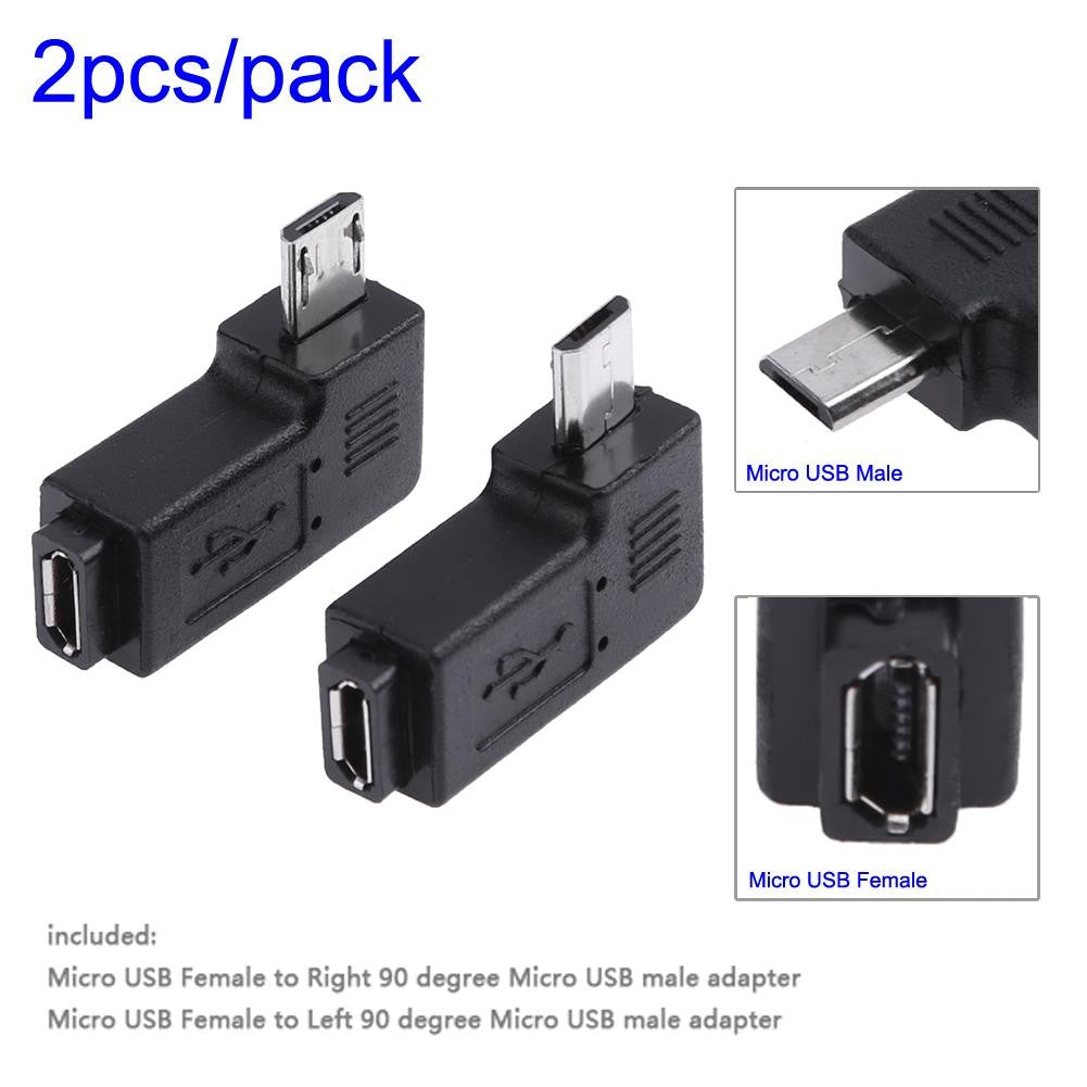 Adaptador Micro USB de 90 grados, conector hembra a macho de 90 grados, adaptador de ángulo izquierdo + derecho, 2 uds.