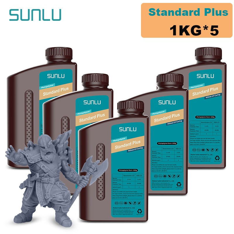 Resina SUNLU 5KG Standard Plus/14K, 1KG/Botella, Resina Fotopolímera de Curado Rápido UV de 405nm para Impresora 3D LCD