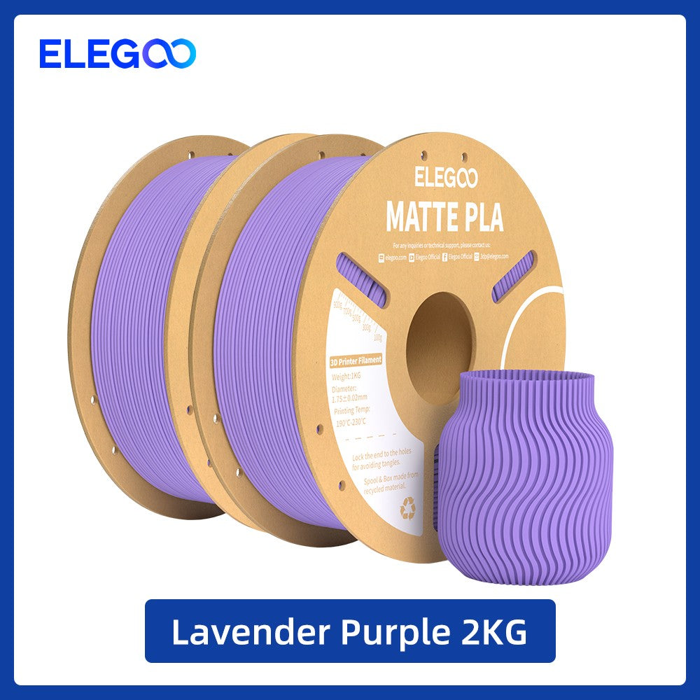 Filamento PLA Mate ELEGOO 1KG, 1.75mm para Impresora 3D FDM, Precisión Dimensional +/- 0.02mm, Bobina de Cartón de 1kg (2.2lbs)