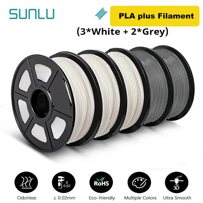SUNLU Filamento PLA/PETG/PLA PLUS/Transparente de 5 kg, 1.75 mm, 5 Rollos de 1 kg, Filamento 3D para Impresora y Bolígrafo 3D, Enrollado Cuidadosamente