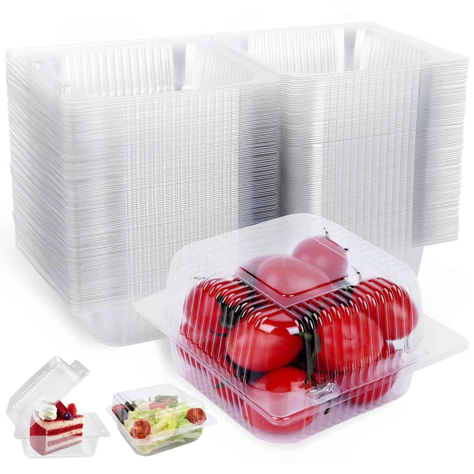 100 Uds. Tazas de postre multiusos con tapas contenedor de magdalenas reutilizable de 8oz caja de postre individual cuadrada transparente caja de almacenamiento de pasteles sellada