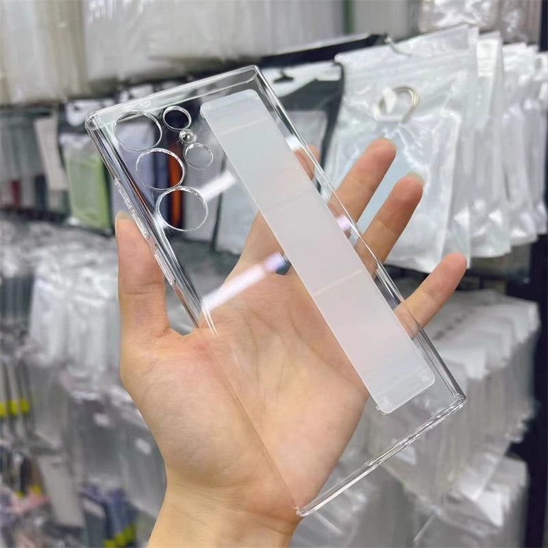 Funda de silicona elástica de lujo con correa para la muñeca para Samsung Galaxy S25Edge S24 S23 Ultra Plus, cubierta fina transparente mate para PC dura a prueba de golpes