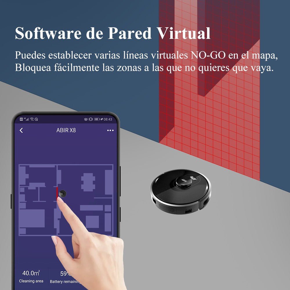 ABIR-Robot aspirador X8, sistema láser, mapas de múltiples pisos, limpieza de zona, ajuste de área limitada para lavado de alfombras en el hogar