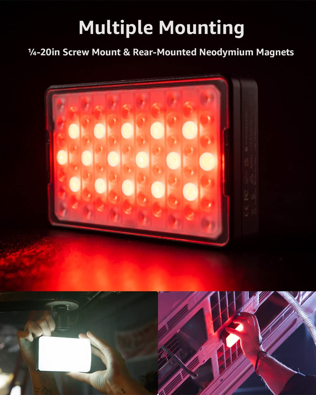 Aputure MC Pro RGBWW Luz LED, 2000K-10000K Soporte Atracción magnética Protección IP65 15 Efectos de luz incorporados Control por aplicación