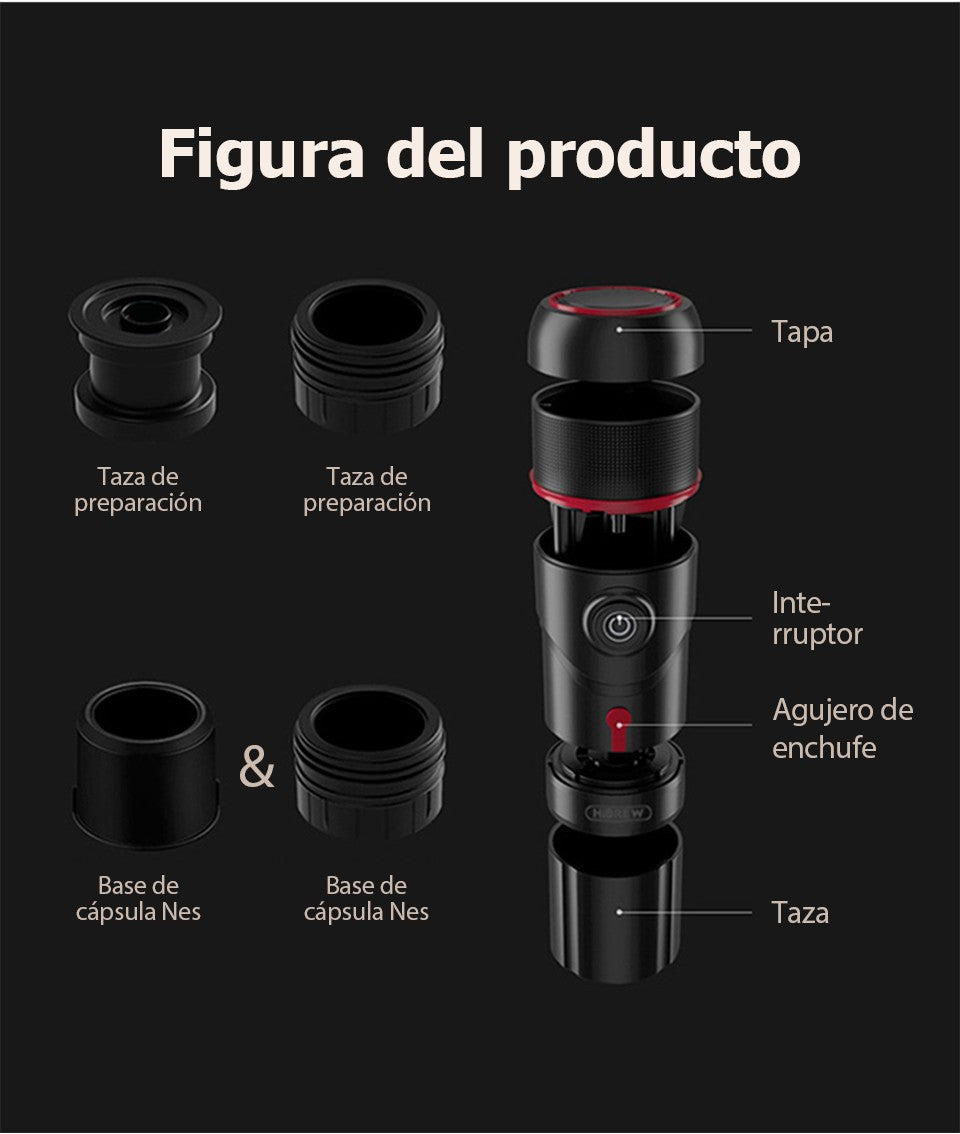 HiBREW Máquina de Café Portátil para Coche y Hogar, Cafetera de Expreso, Compatible con Cápsulas Dolce Nespresso y Café Molido, CC de 12 V, Dispositivo H4