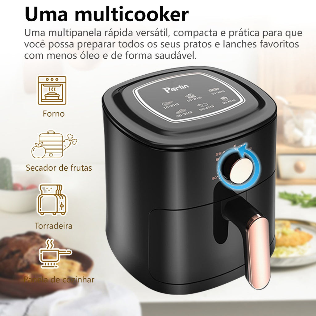 Fritadeira-freidora de aire eléctrica, Perfin Cesto Quadrado, 4L, 1100W, Preto, 127V, 220V