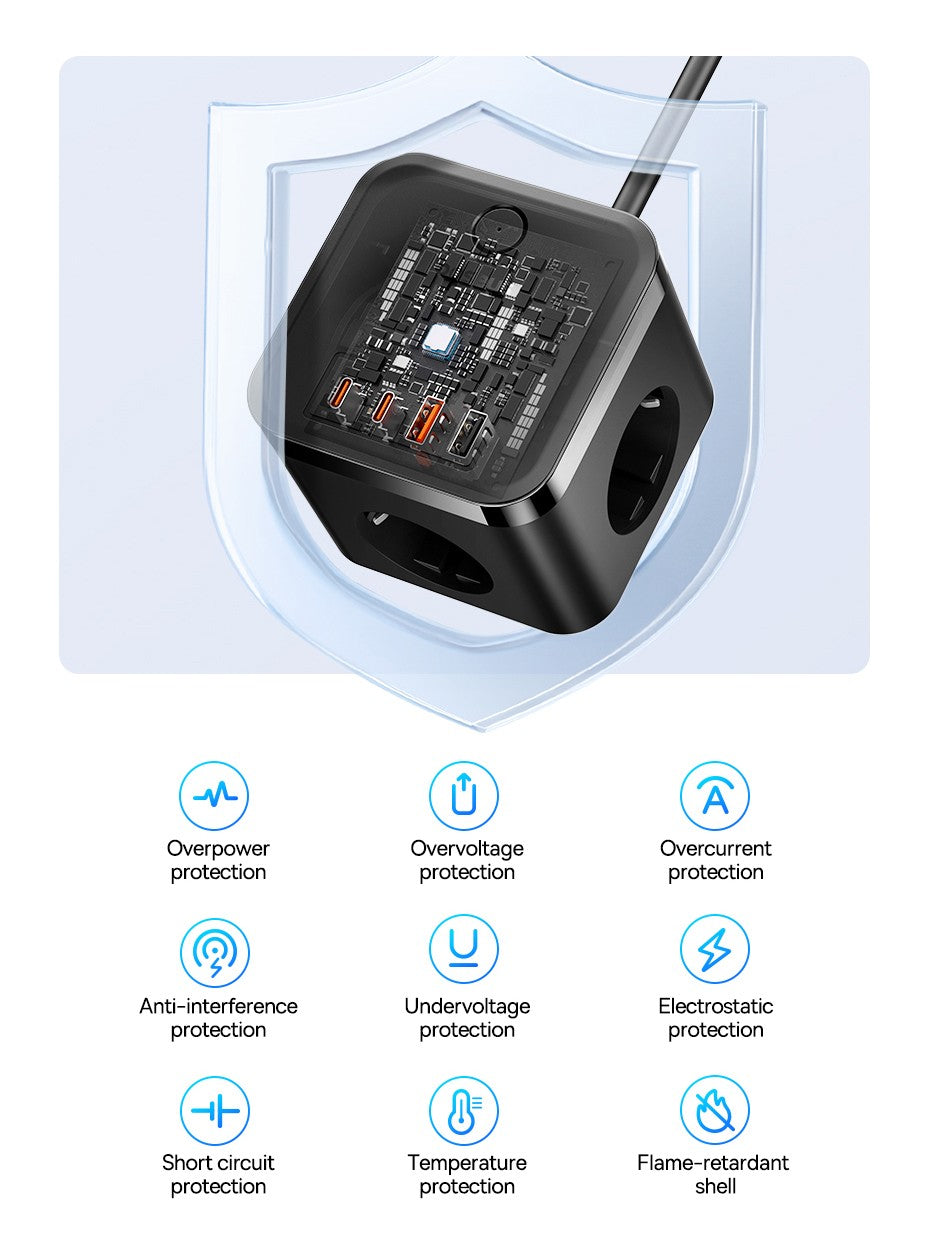Baseus-cargador de 30W, regleta de alimentación rápida, salida de 4000W 3AC, estación de carga de escritorio, protección contra sobretensiones para tableta, iPhone, Samsung, Xiaomi