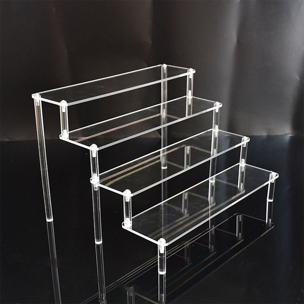 Soporte de exhibición acrílico de 1-4 niveles, estante de exhibición duradero para magdalenas, Perfume, muñeca, caja ciega Trapezoidal transparente, estante de almacenamiento
