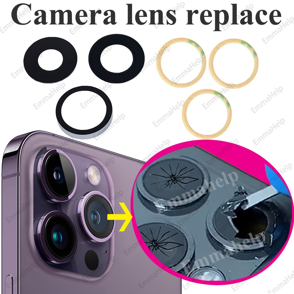 EmmaHelp, 10 Uds., cristal de cámara trasera para iPhone 7 8 Plus 6 6S 6Plus 7Plus X XR XS Max 11 12, lente de cubierta trasera, piezas de soporte adhesivo 3M