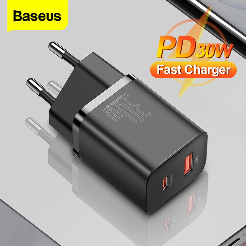 Baseus Super Si 30W USB C adaptador de cargador para iPhone 14 13 12 Pro Max iPad tipo C QC 3,0 PD carga rápida para Xiaomi cargador rápido