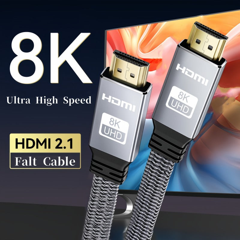 Cable plano HDMI 8K 48Gbps de alta velocidad 8K60 4K120 144Hz Cable trenzado HDMI 2,1 3D eARC HDCP 2,2 y 2,3 Compatible con Roku TV/PS5