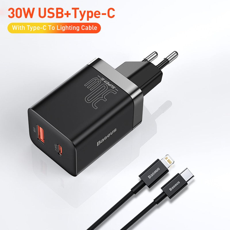 Baseus Super Si 30W USB C adaptador de cargador para iPhone 14 13 12 Pro Max iPad tipo C QC 3,0 PD carga rápida para Xiaomi cargador rápido