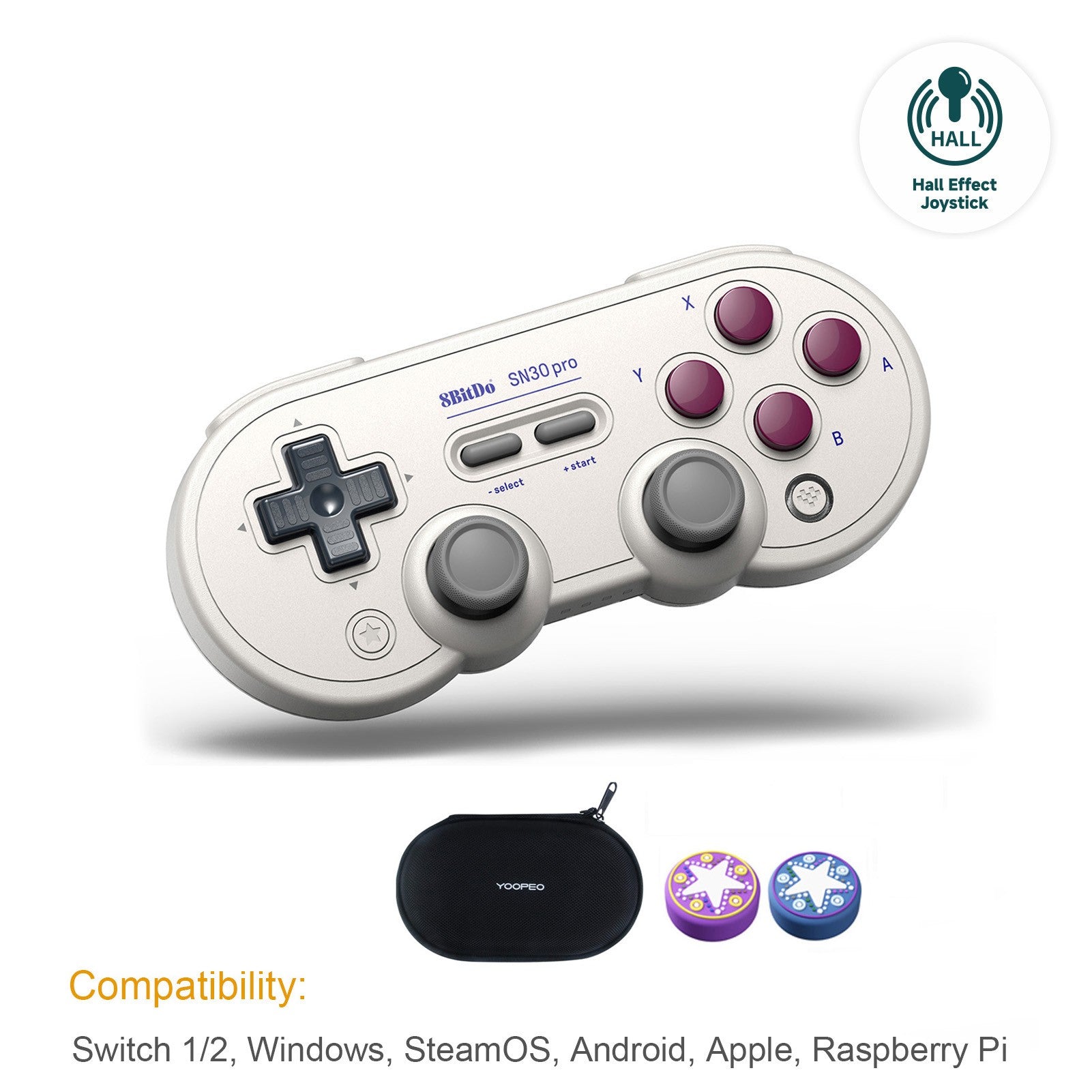 Control Inalámbrico para Juegos 8Bitdo SN30 Pro con Bluetooth y Efecto Hall para Switch 2, MacOS, Android, Raspberry Pi, Windows, Steam Deck