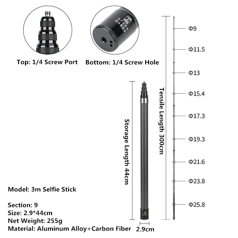 0,7 1,1 1,5 3M palo de Selfie monopié varilla Extensible varita poste aluminio Invisible para Insta 360 X5 X4 X3 GoPro 13 12 11 10 9 8 DJI