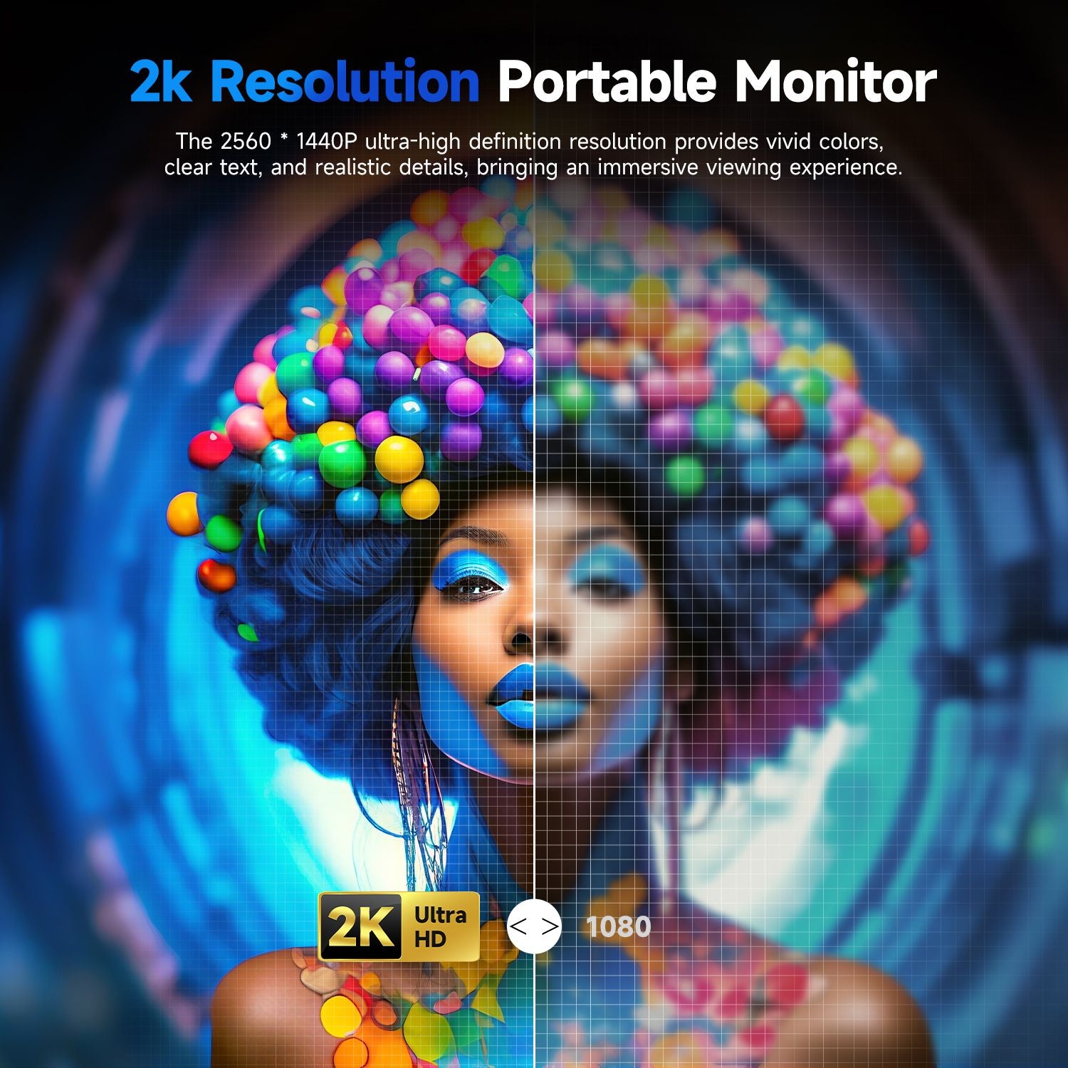 Monitor portátil EVICIV 2K de 22 pulgadas con pantalla IPS de 2560 x 1440, soporte integrado, mini HDMI, USB C para PC, portátil, teléfono móvil, Xbox Switch, PS4/5, monitor móvil con soporte