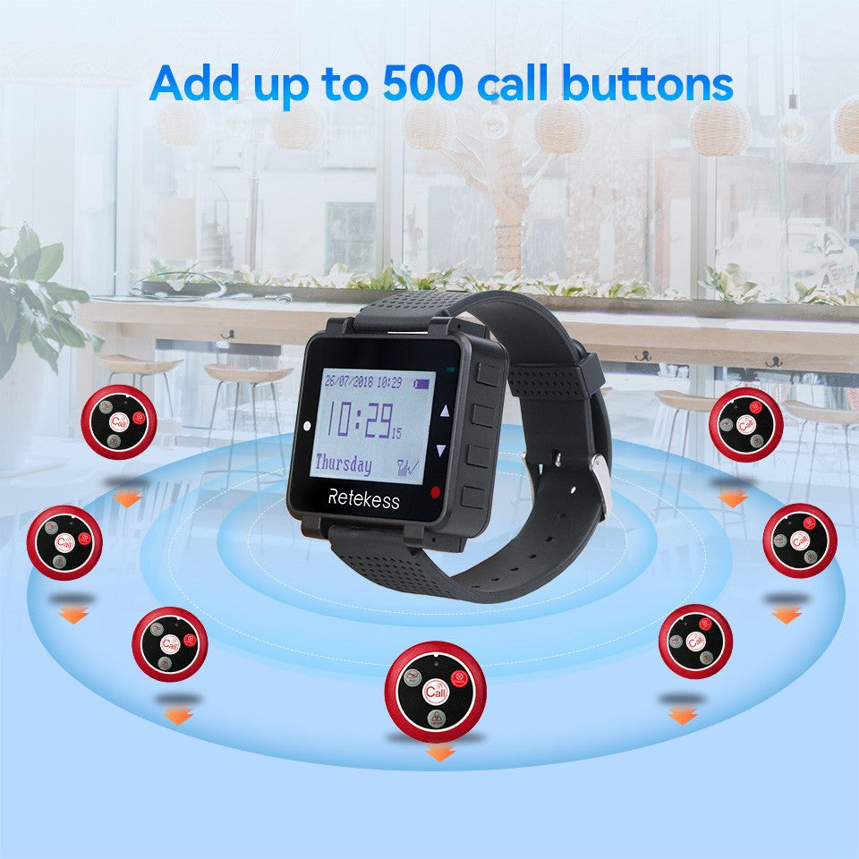 RETEKESS-sistema inalámbrico de llamadas para camarero, buscapersonas para restaurante, receptor de reloj T128, botón de llamada T117, servicio al cliente para cafetería