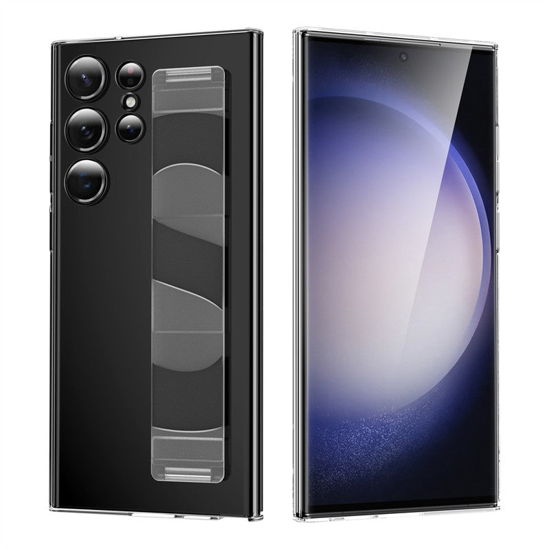 Funda de silicona elástica de lujo con correa para la muñeca para Samsung Galaxy S25Edge S24 S23 Ultra Plus, cubierta fina transparente mate para PC dura a prueba de golpes