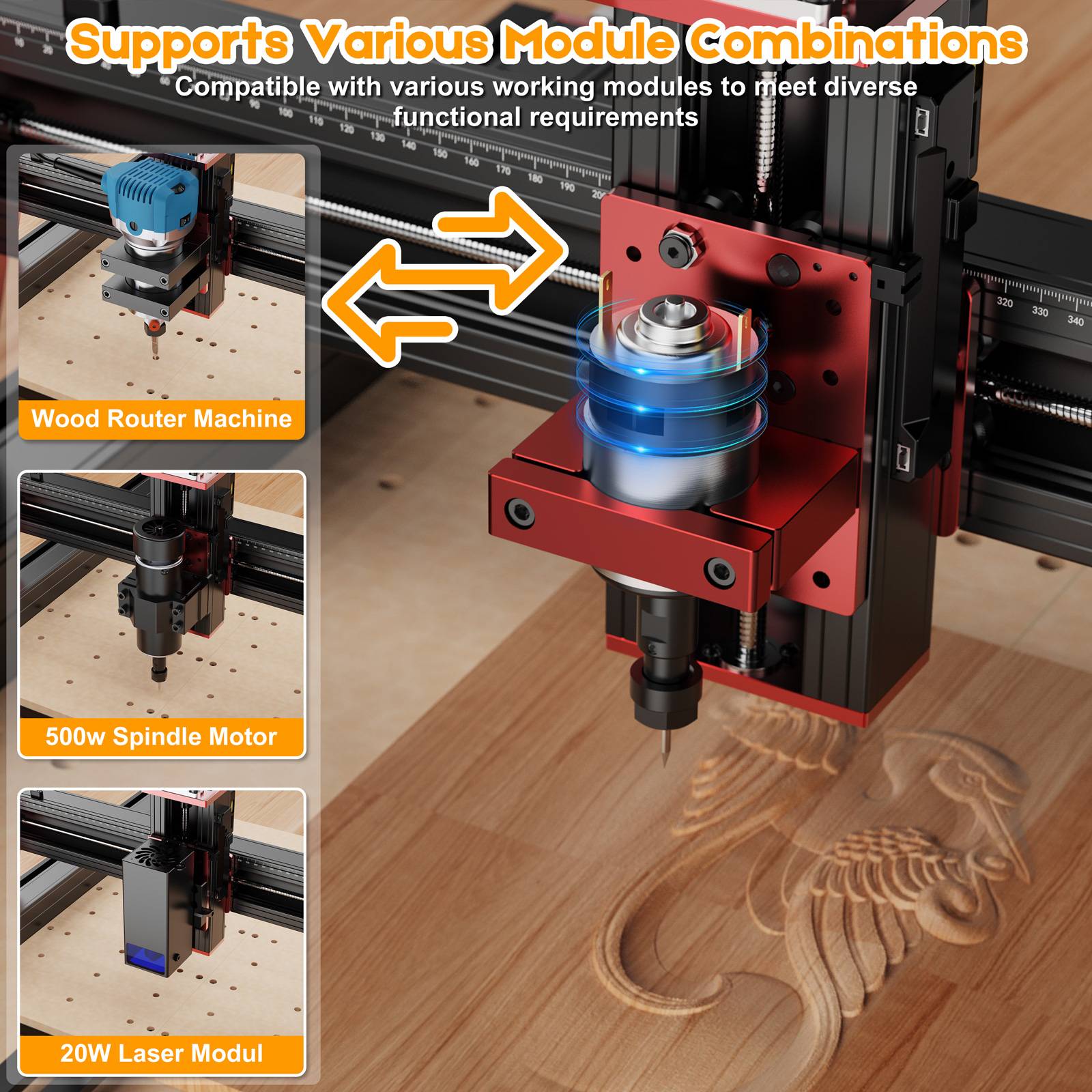 Twotrees TTC450 PRO CNC maquina enrutadora CNC carpintería grabado láser corte madera Metal Control GRBL