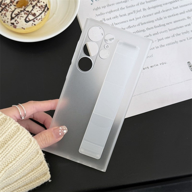 Funda de silicona elástica de lujo con correa para la muñeca para Samsung Galaxy S25Edge S24 S23 Ultra Plus, cubierta fina transparente mate para PC dura a prueba de golpes