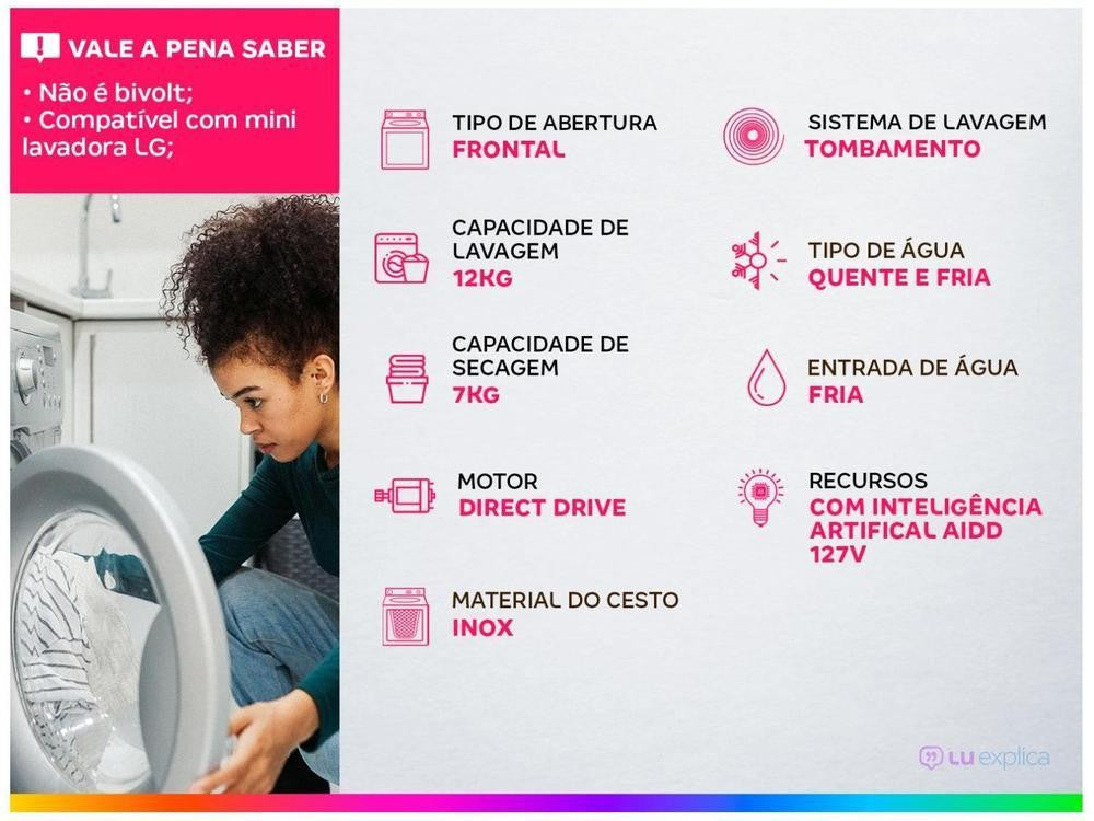 Lava and Dry LG 12kg Smart VC4 CV5012WC4 con 220V