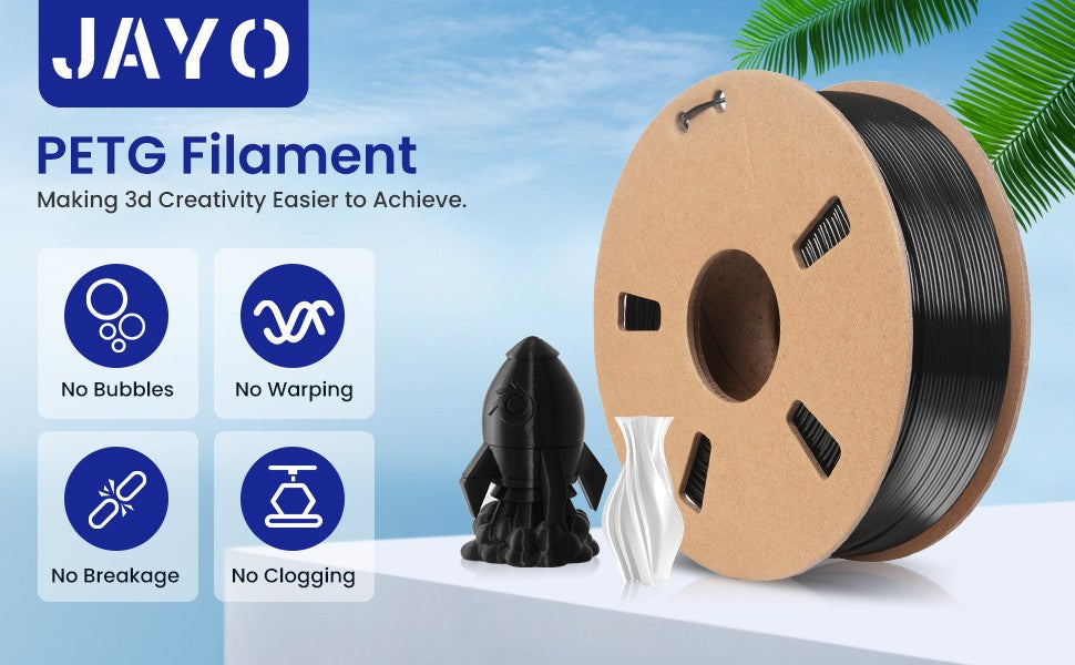 JAYO 2 rollos de filamento de impresora 3D PETG/PLA/PLA PLUS 1,75mm 2,2 KG 100% sin burbujas materiales de impresión 3D no tóxicos para impresora 3D
