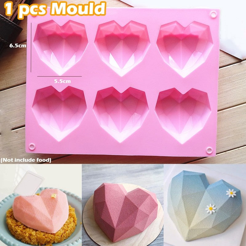 Molde de silicona con forma de corazón, 6 cavidades, pastel, Mousse, pastelería, utensilios para hornear, forma para jabón, 1 ud.