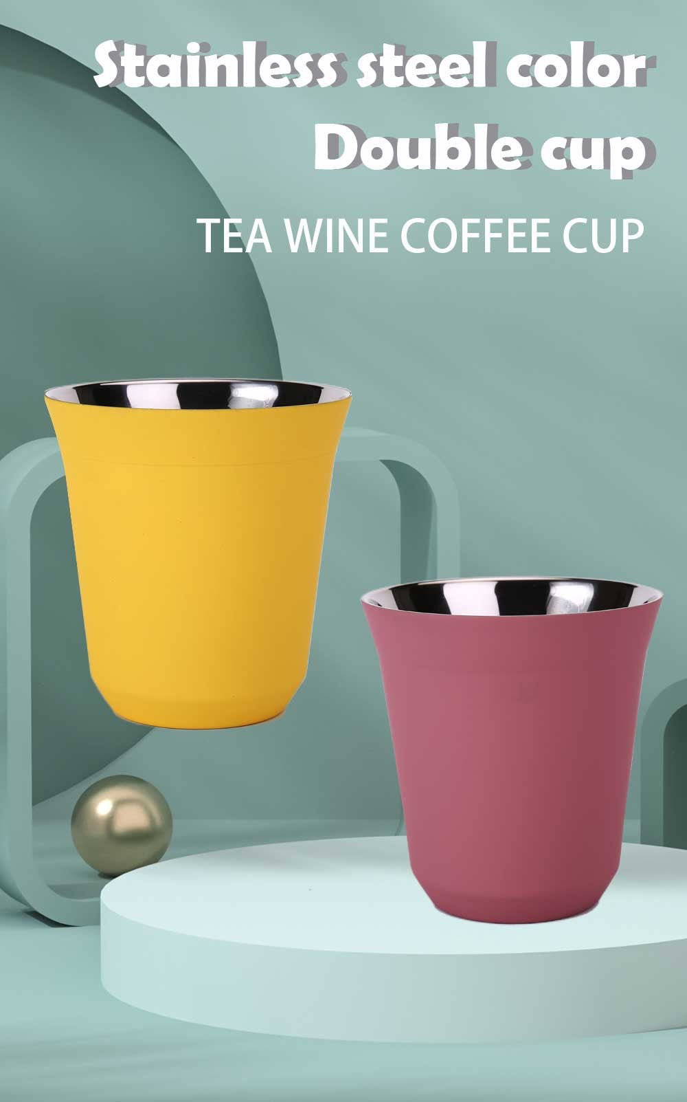 Tazas de café expreso de acero inoxidable 304, tazas de café de 80ML y 160ML, aisladas, doble pared, segura, pequeña capacidad
