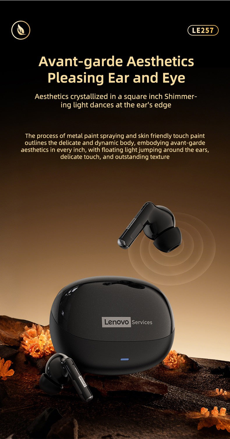 Auriculares Inalámbricos Lenovo LE257 con Bluetooth 6.0, Sonido HiFi, Cancelación de Ruido ENC, Auriculares TWS para Juegos y Deportes con Micrófono