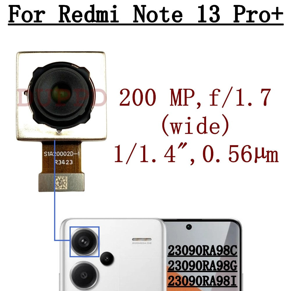 Cámara trasera delantera para Xiaomi Redmi Note 13 Pro + Plus 5G Selfie módulo de cámara Frontal ancha trasera Cable flexible repuestos