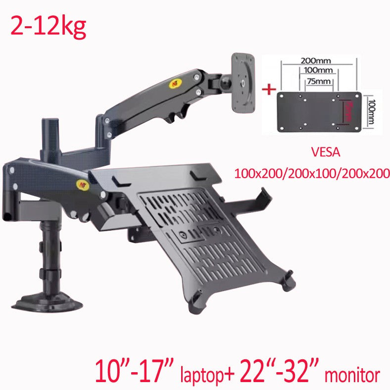 Soporte de Escritorio para Monitor LCD NB H180 FP-2 de 17'-27' + Soporte para Laptop de 10'-17' con Resorte de Gas, Movimiento Completo, 2-12 kg, Abrazadera de Doble Brazo