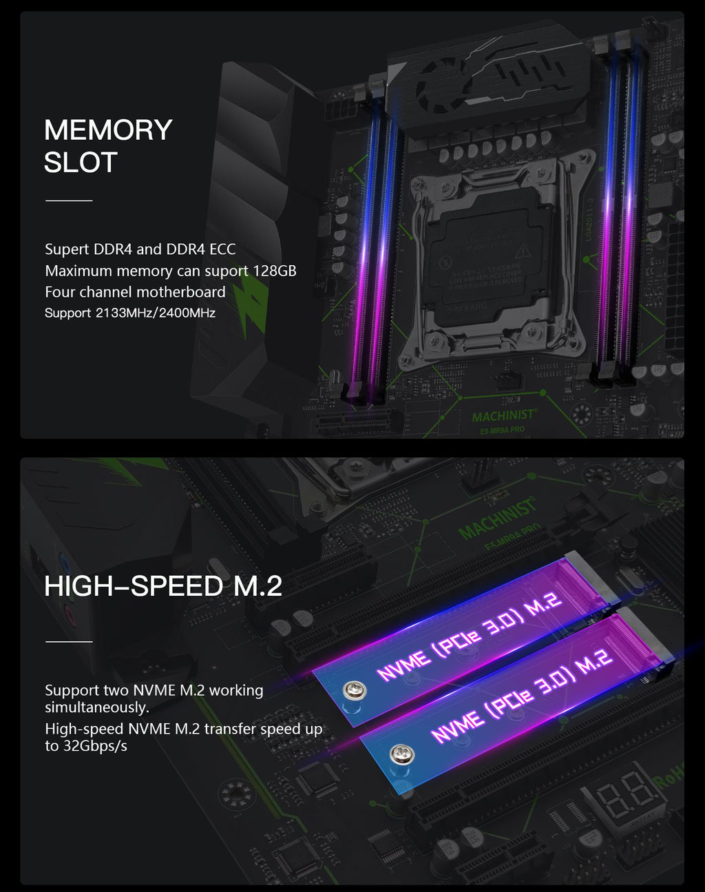 Placa base MACHINIST X99 TPM2.0 LGA 2011-3 Xeon E5 V3/V4, procesador de CPU, RAM DDR4, memoria de cuatro canales, 2*NVME M.2 MR9A PRO ATX