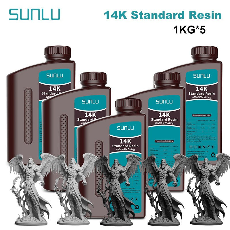 Resina SUNLU 5KG Standard Plus/14K, 1KG/Botella, Resina Fotopolímera de Curado Rápido UV de 405nm para Impresora 3D LCD