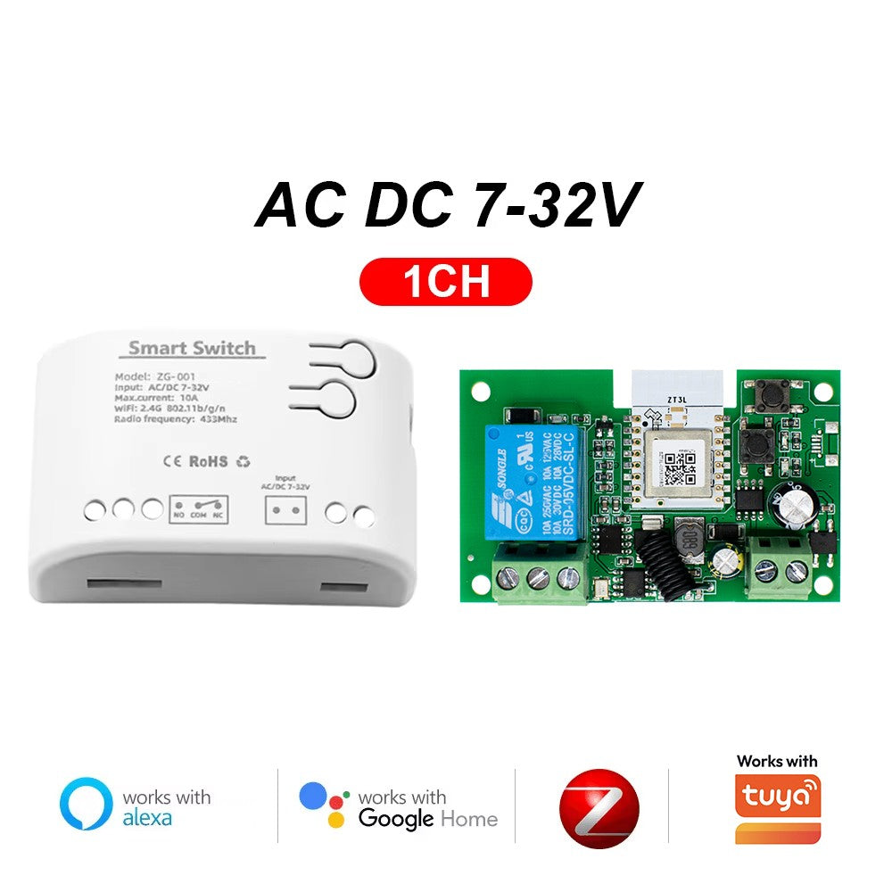 Interruptor Inteligente Zigbee de Contacto Seco, Módulo de Relé de Riel DIN de 1, 2 o 4 Canales, Relé RF de Dos Canales 433, 12V 24V 230V, Compatible con Tuya