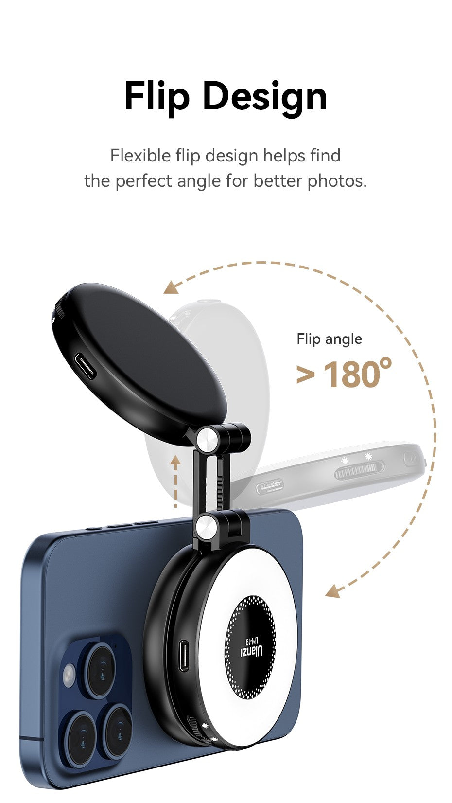 Ulanzi LM19 MagSafe Light CRI 95+ para fotografía Vlog Livestream Luz de relleno con tapa bicolor adecuada para teléfonos móviles magnéticos