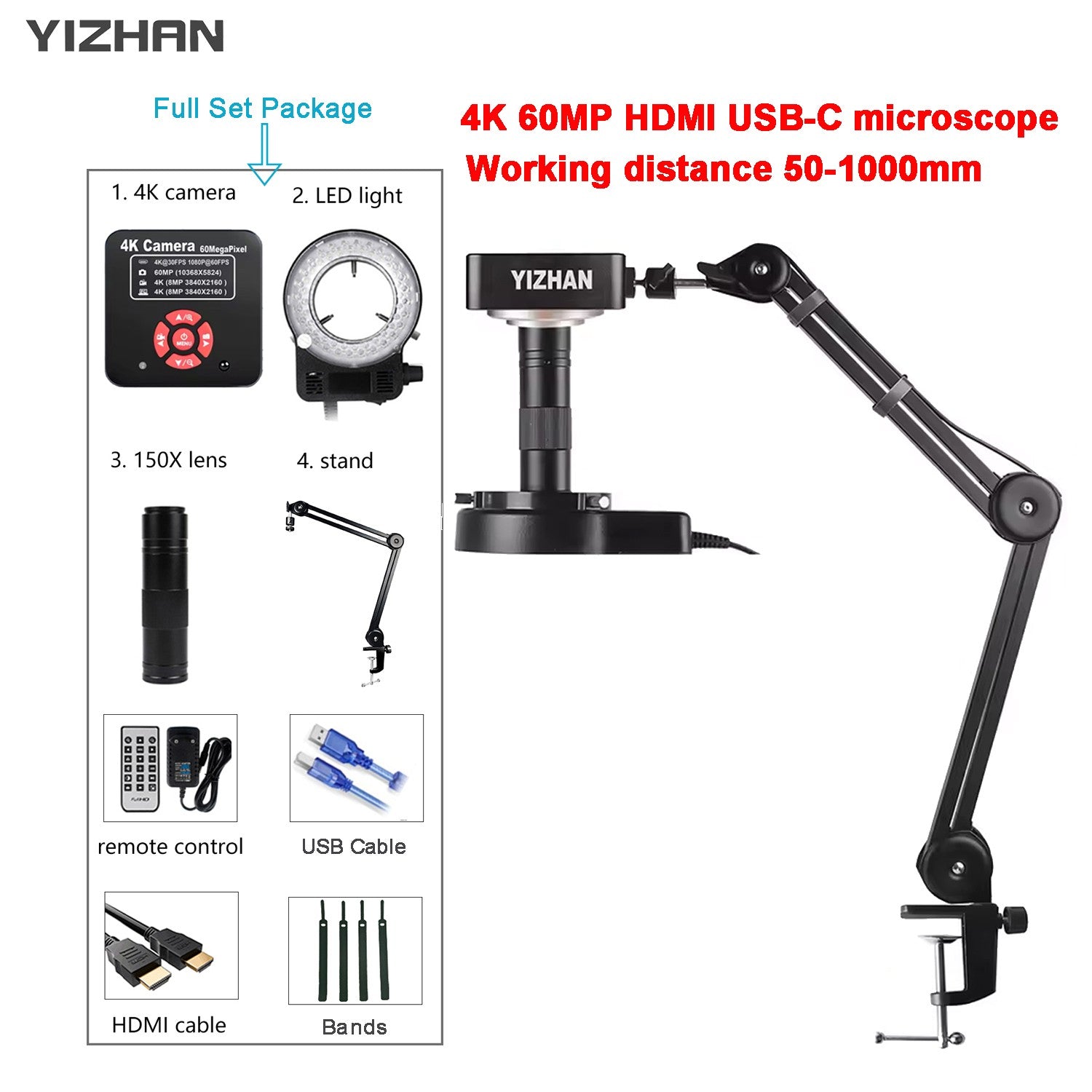 YIZHAN 60MP 48MP 13MP HD microscopio Digital para soldar 4K HDMI USB VGA microscopio electrónico cámara lente de Zoom para medir