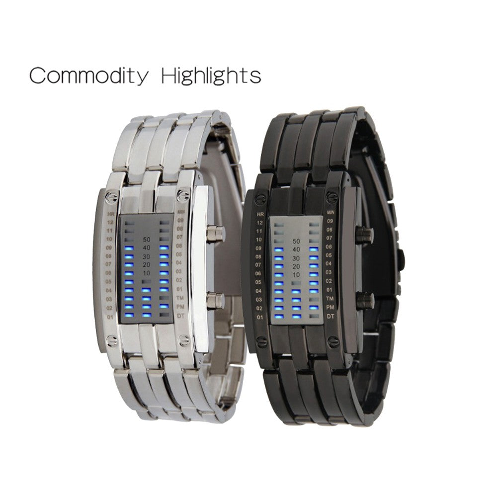 Reloj deportivo de moda, marca de lujo popular, reloj binario creativo para hombres y mujeres, reloj led de acero inoxidable para parejas