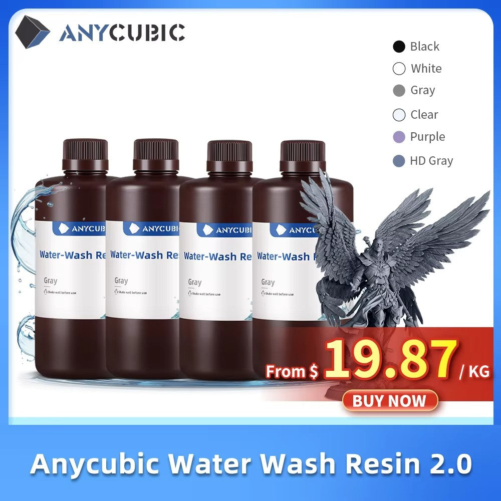 Anycubic Resina de lavado de agua Impresoras 3D Resina Lavable con agua 365-405nm para LCD DLP Photon M3 Plus Max 7K mono 6K Impresión