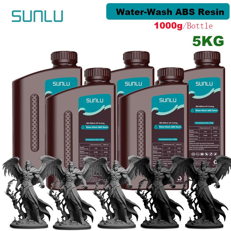 SUNLU 5KG lavado con agua ABS/resina de lavado con agua 395-405nm resina fotopolímero de curado UV resina de curado rápido para impresora 3D LCD DLP SLA