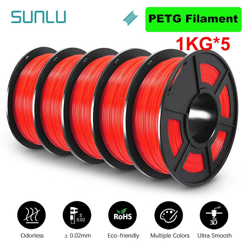 SUNLU Filamento PLA/PETG/PLA PLUS/Transparente de 5 kg, 1.75 mm, 5 Rollos de 1 kg, Filamento 3D para Impresora y Bolígrafo 3D, Enrollado Cuidadosamente
