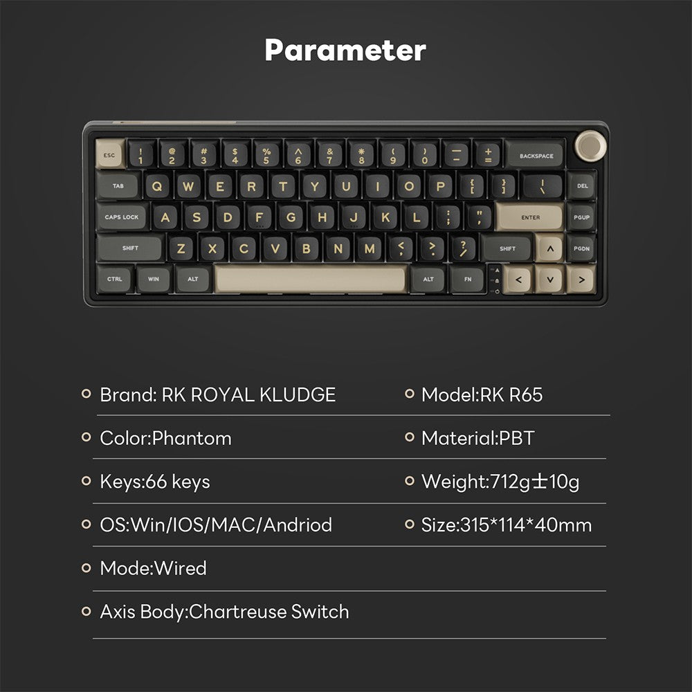 Teclado Mecánico Royal Kludge RK R65 en Portugués Brasileño, con Cable, Intercambiable en Caliente, 66 Teclas, 65%, Retroiluminación RGB, para Gamers