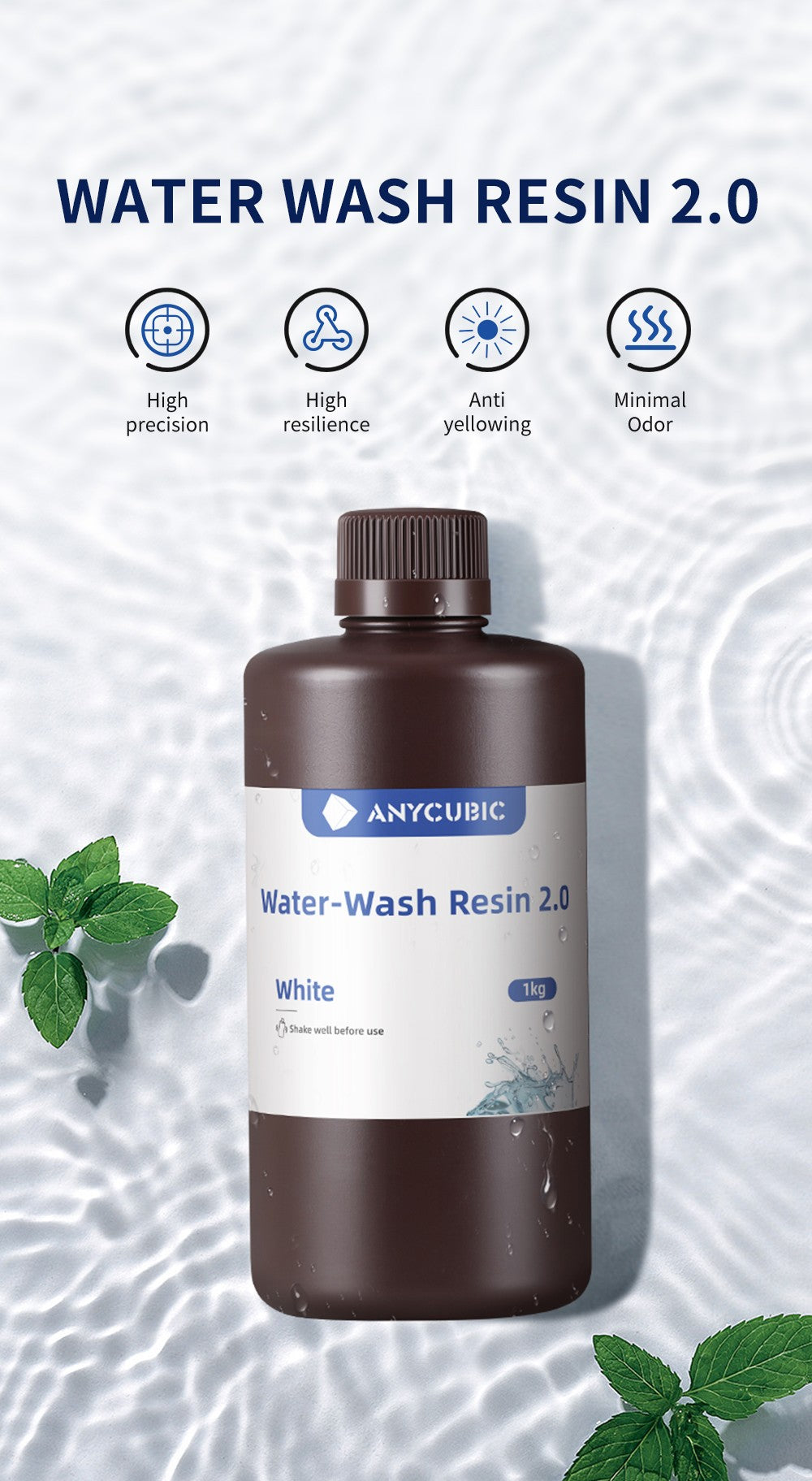 ANYCUBIC-lavado con agua, resina de impresora 3D de 10KG, lavable con agua, alta precisión, bajo olor y baja viscosidad para Photon de impresora LCD 3D