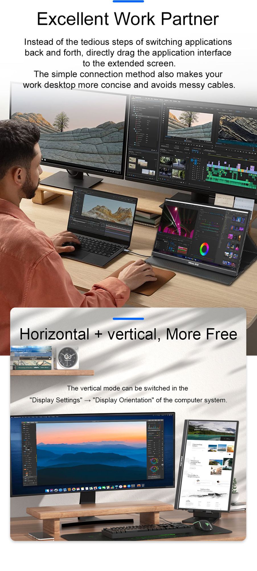 VISUALBEAT Monitor Portátil con Pantalla Táctil de 15.6'', FHD 1080P IPS HDR, con USB-C y HDMI, para Laptop, PC, Mac, Consola, Oficina y Viajes