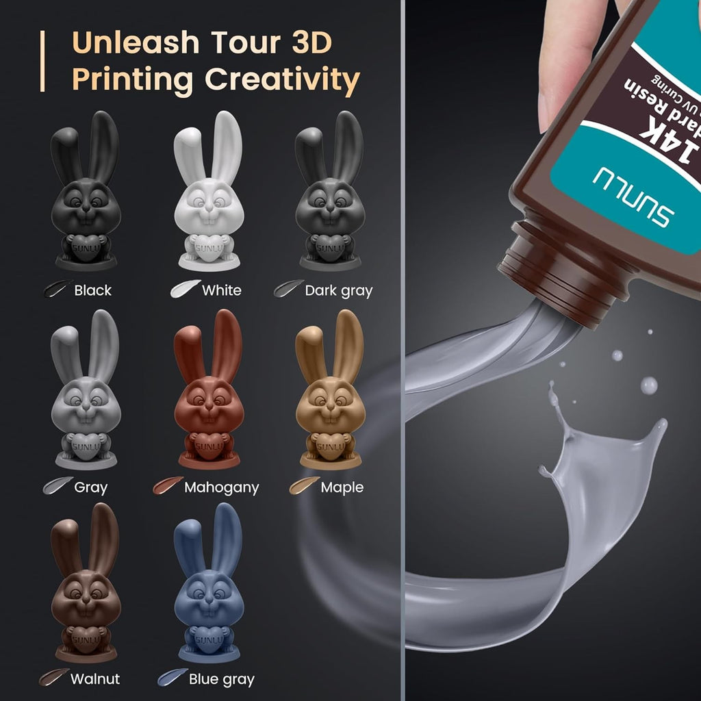 Resina SUNLU 5KG Standard Plus/14K, 1KG/Botella, Resina Fotopolímera de Curado Rápido UV de 405nm para Impresora 3D LCD