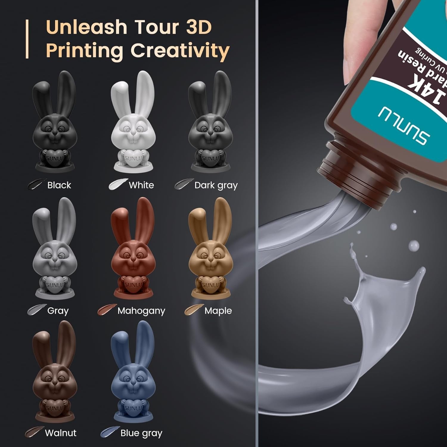 Resina SUNLU 5KG Standard Plus/14K, 1KG/Botella, Resina Fotopolímera de Curado Rápido UV de 405nm para Impresora 3D LCD