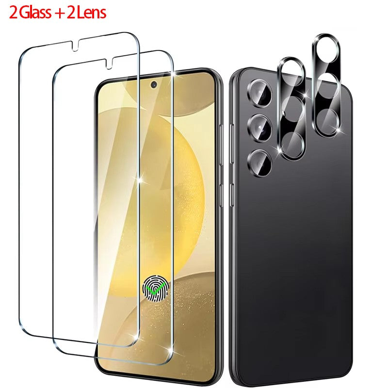 2+2 cristal templado de escaneo de huellas dactilares para Samsung s25 S26 S24 S23 S22 s21 protectora de pantalla Samsung s25 ultra lamina protectora de cámara Galaxy s25 ultra camera protector s24 fe