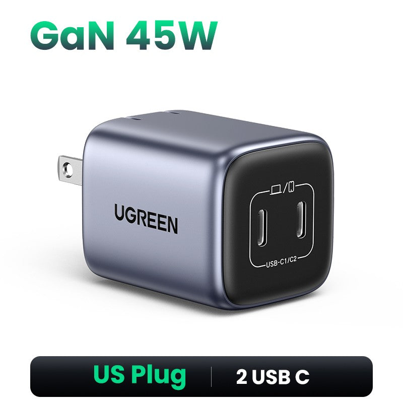 UGREEN GaN 45W cargador USB PD QC 3,0 cargador rápido para iPhone 17 16 15 Pro cargador de teléfono de viaje para Samsung S24 S23