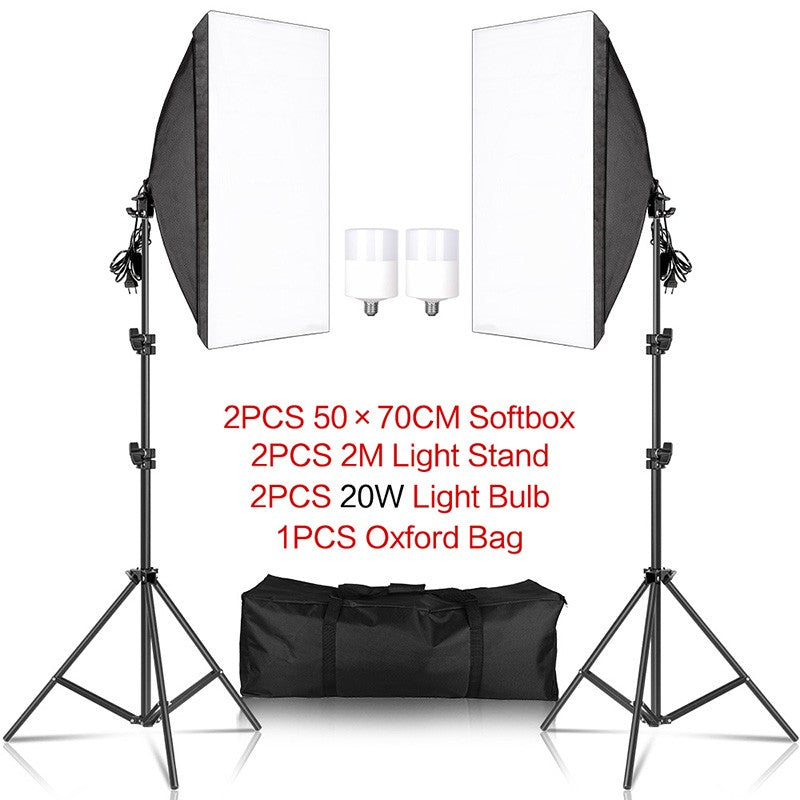 Kit de iluminación Softbox de 20-135W, lámpara LED de fotografía de 50x70CM, equipo profesional de sistema de luz continua para estudio fotográfico