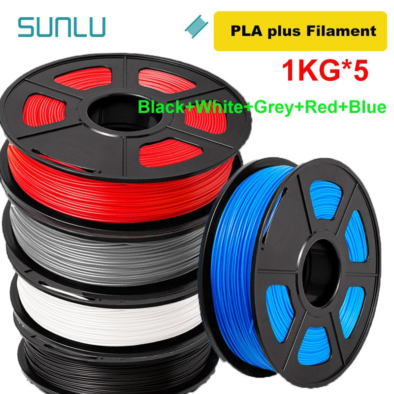 SUNLU Filamento PLA/PETG/PLA PLUS/Transparente de 5 kg, 1.75 mm, 5 Rollos de 1 kg, Filamento 3D para Impresora y Bolígrafo 3D, Enrollado Cuidadosamente