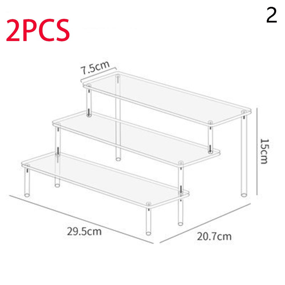 Soporte de exhibición acrílico de 1-4 niveles, estante de exhibición duradero para magdalenas, Perfume, muñeca, caja ciega Trapezoidal transparente, estante de almacenamiento